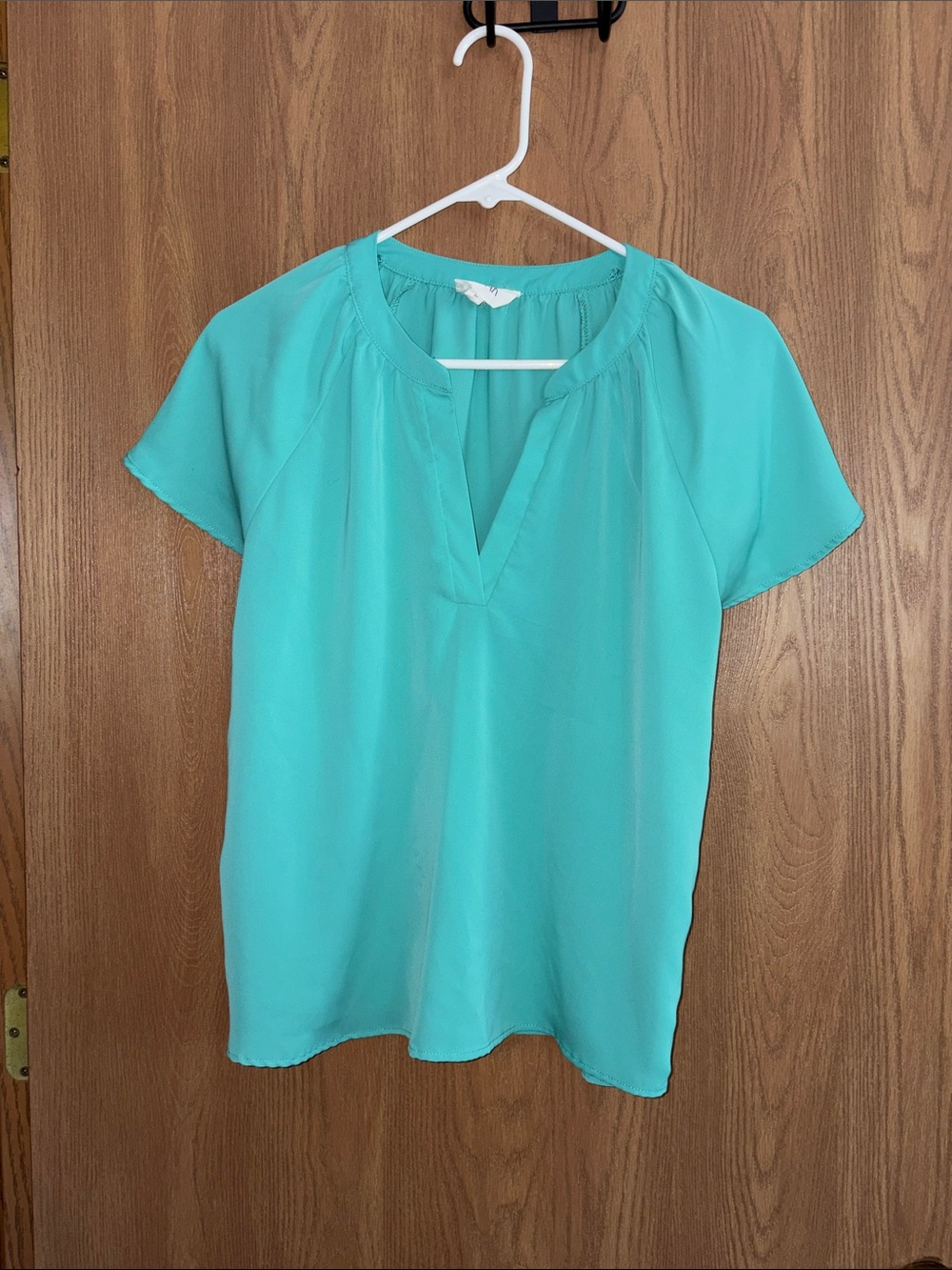 Olive & Oak Teal Short-Sleeve V-Neck Blouse